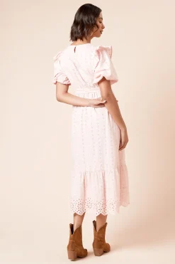 Dorothy Perkins Robe Midi à Manches Bouffantes à Volants avec Broderie Ajourée<Femme Robes|Robes Mi-Longues