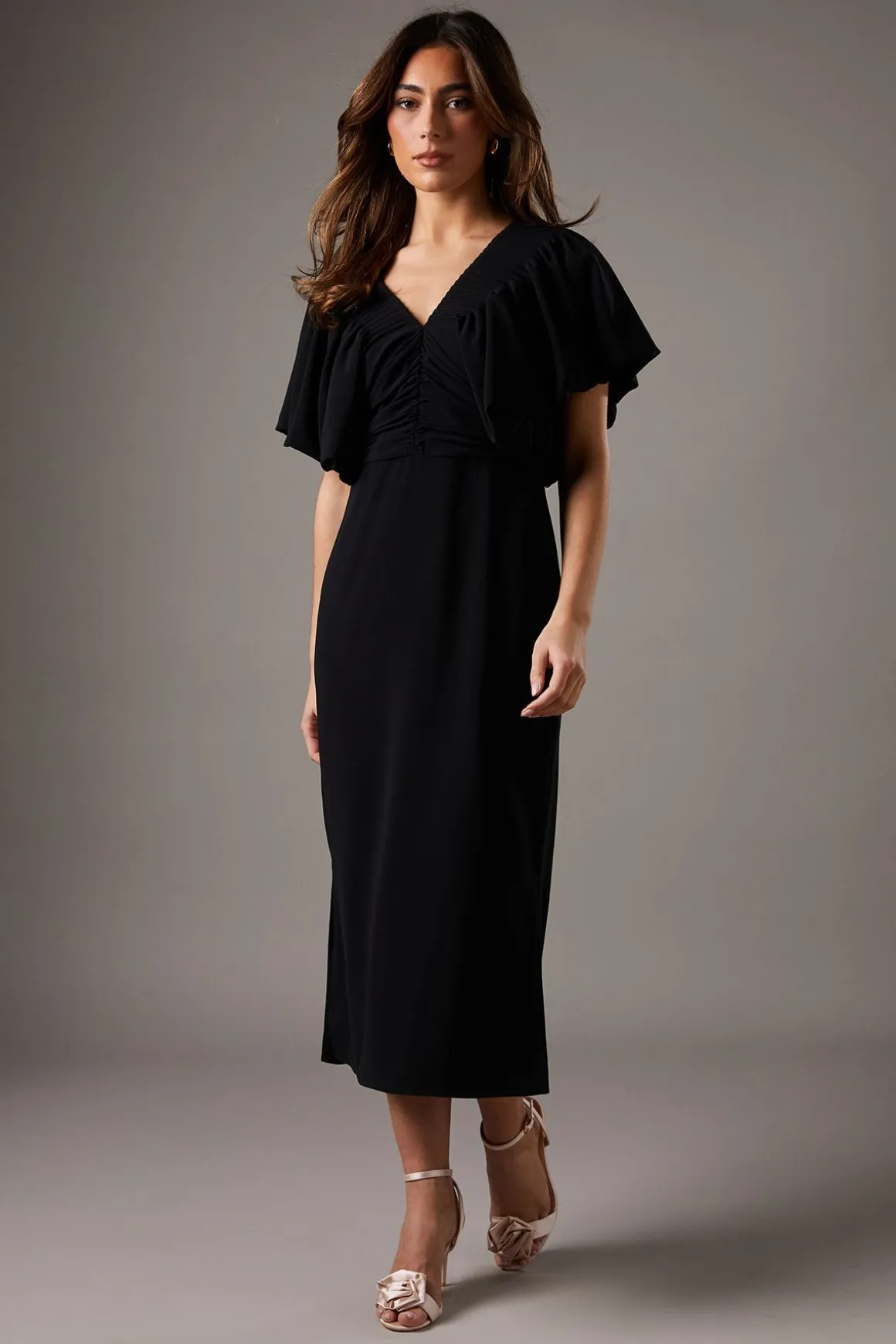 Robe Midi à Manches Bouffantes