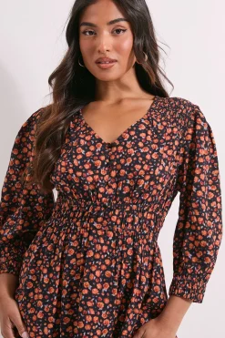 Dorothy Perkins Robe Midi à Manches Bouffantes et Détails Froncés Petite Taille<Femme Robes Mi-Longues|Robes À Manches Longues
