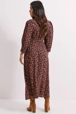 Dorothy Perkins Robe Midi à Manches Bouffantes et Détails Froncés Petite Taille<Femme Robes Mi-Longues|Robes À Manches Longues