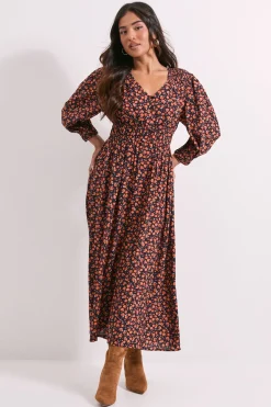 Dorothy Perkins Robe Midi à Manches Bouffantes et Détails Froncés Petite Taille<Femme Robes Mi-Longues|Robes À Manches Longues
