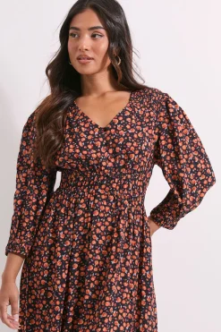 Dorothy Perkins Robe Midi à Manches Bouffantes et Détails Froncés Petite Taille<Femme Robes Mi-Longues|Robes À Manches Longues