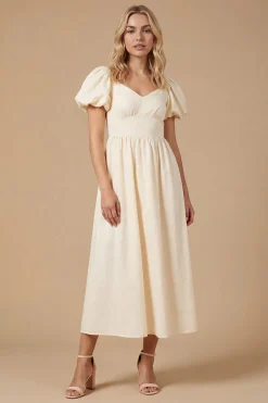 Dorothy Perkins Robe Midi À Manches Bouffantes Et Taille Cintrée<Femme Robes|Robes Mi-Longues