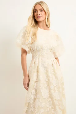Wallis Robe Midi à Manches Bouffantes et Motif Floral Dévoré Petite Taille<Femme Toutes Les Robes|Robes Mi-Longues