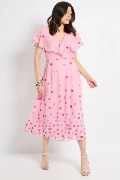 Wallis Robe Midi À Manches Cape Et Bordure À Pois<Femme Toutes Les Robes|Robes Mi-Longues