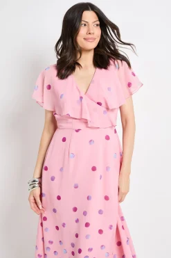 Wallis Robe Midi À Manches Cape Et Bordure À Pois<Femme Toutes Les Robes|Robes Mi-Longues