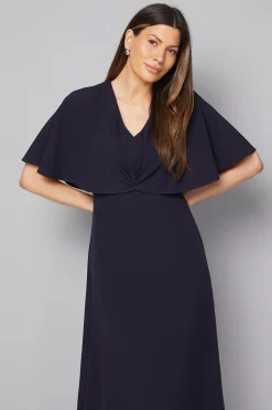 Robe Midi à Manches Cape et Détail Torsadé Devant