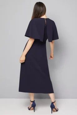 Robe Midi à Manches Cape et Détail Torsadé Devant