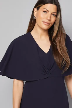 Robe Midi à Manches Cape et Détail Torsadé Devant