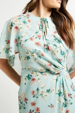 Robe Midi à Manches Cape et Fronces