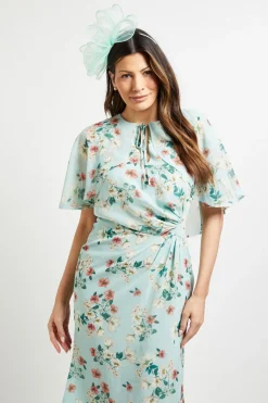 Robe Midi à Manches Cape et Fronces