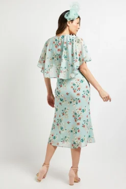 Robe Midi à Manches Cape et Fronces