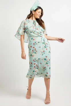 Robe Midi à Manches Cape et Fronces