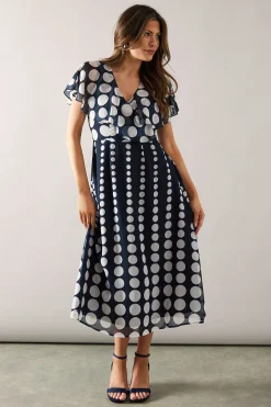Wallis Robe Midi à Manches Cape Imprimé Pois Bordure<Femme Toutes Les Robes|Robes Mi-Longues