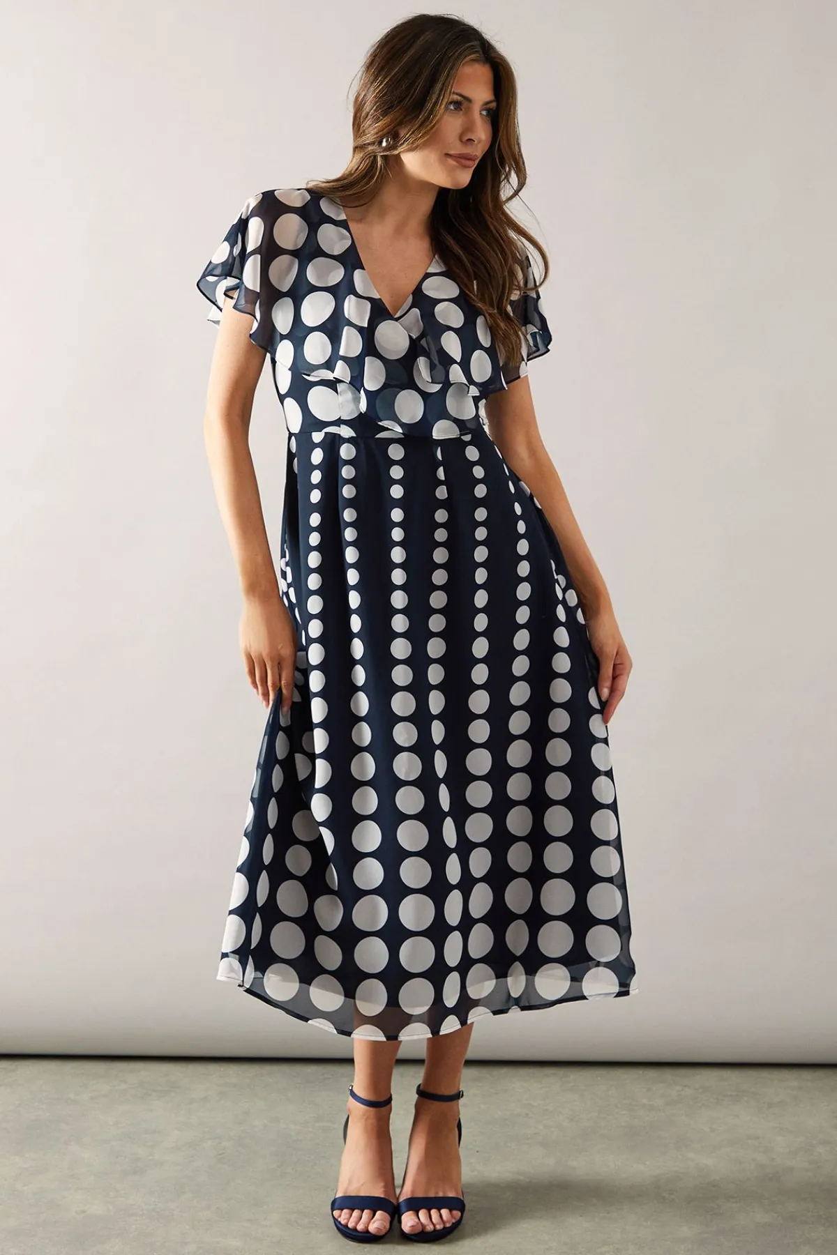 Wallis Robe Midi à Manches Cape Imprimé Pois Bordure<Femme Toutes Les Robes|Robes Mi-Longues