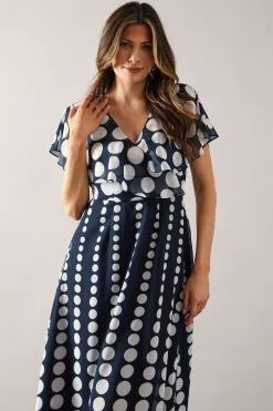 Wallis Robe Midi à Manches Cape Imprimé Pois Bordure<Femme Toutes Les Robes|Robes Mi-Longues