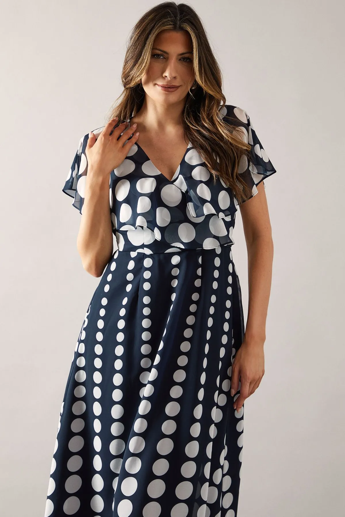 Wallis Robe Midi à Manches Cape Imprimé Pois Bordure<Femme Toutes Les Robes|Robes Mi-Longues