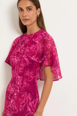 Robe Midi À Manches Cape Motif Abstrait