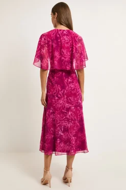 Robe Midi À Manches Cape Motif Abstrait