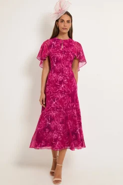 Robe Midi À Manches Cape Motif Abstrait