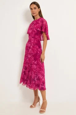 Robe Midi À Manches Cape Motif Abstrait