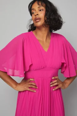 Robe Midi à Manches Cape Plissée