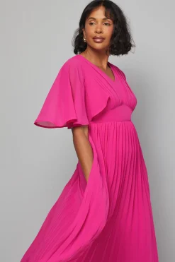 Robe Midi à Manches Cape Plissée