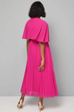 Robe Midi à Manches Cape Plissée