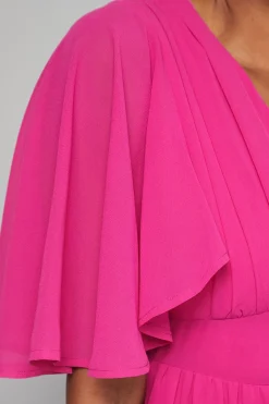Robe Midi à Manches Cape Plissée