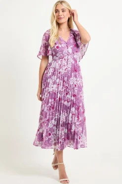 Wallis Robe Midi À Manches Cape Plissées Et Motif Floral Petite<Femme Robes|Robes Mi-Longues