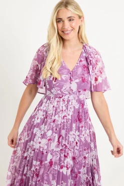 Wallis Robe Midi À Manches Cape Plissées Et Motif Floral Petite<Femme Robes|Robes Mi-Longues