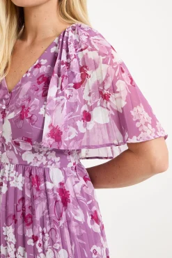 Wallis Robe Midi À Manches Cape Plissées Et Motif Floral Petite<Femme Robes|Robes Mi-Longues