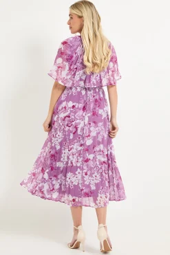 Wallis Robe Midi À Manches Cape Plissées Et Motif Floral Petite<Femme Robes|Robes Mi-Longues