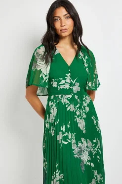 Robe Midi à Manches Cape Plissées