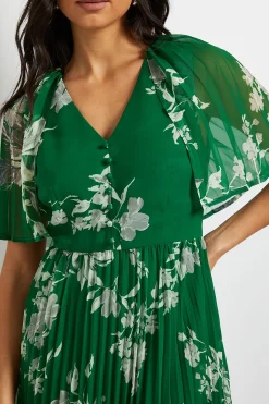 Robe Midi à Manches Cape Plissées