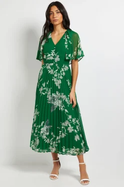 Robe Midi à Manches Cape Plissées