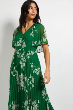 Robe Midi à Manches Cape Plissées