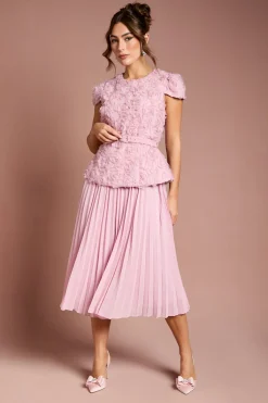 Coast Robe Midi à Manches Courtes avec Fleurs 3D et Ceinture<Femme Toutes Les Robes|Robes Mi-Longues