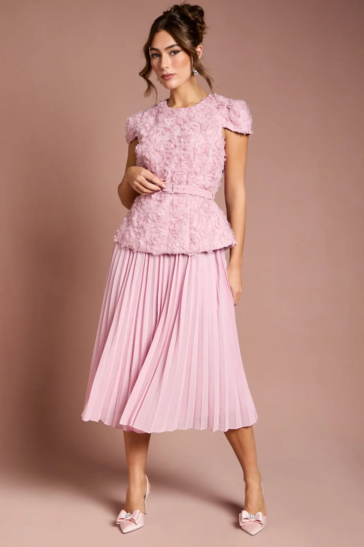 Coast Robe Midi à Manches Courtes avec Fleurs 3D et Ceinture<Femme Toutes Les Robes|Robes Mi-Longues