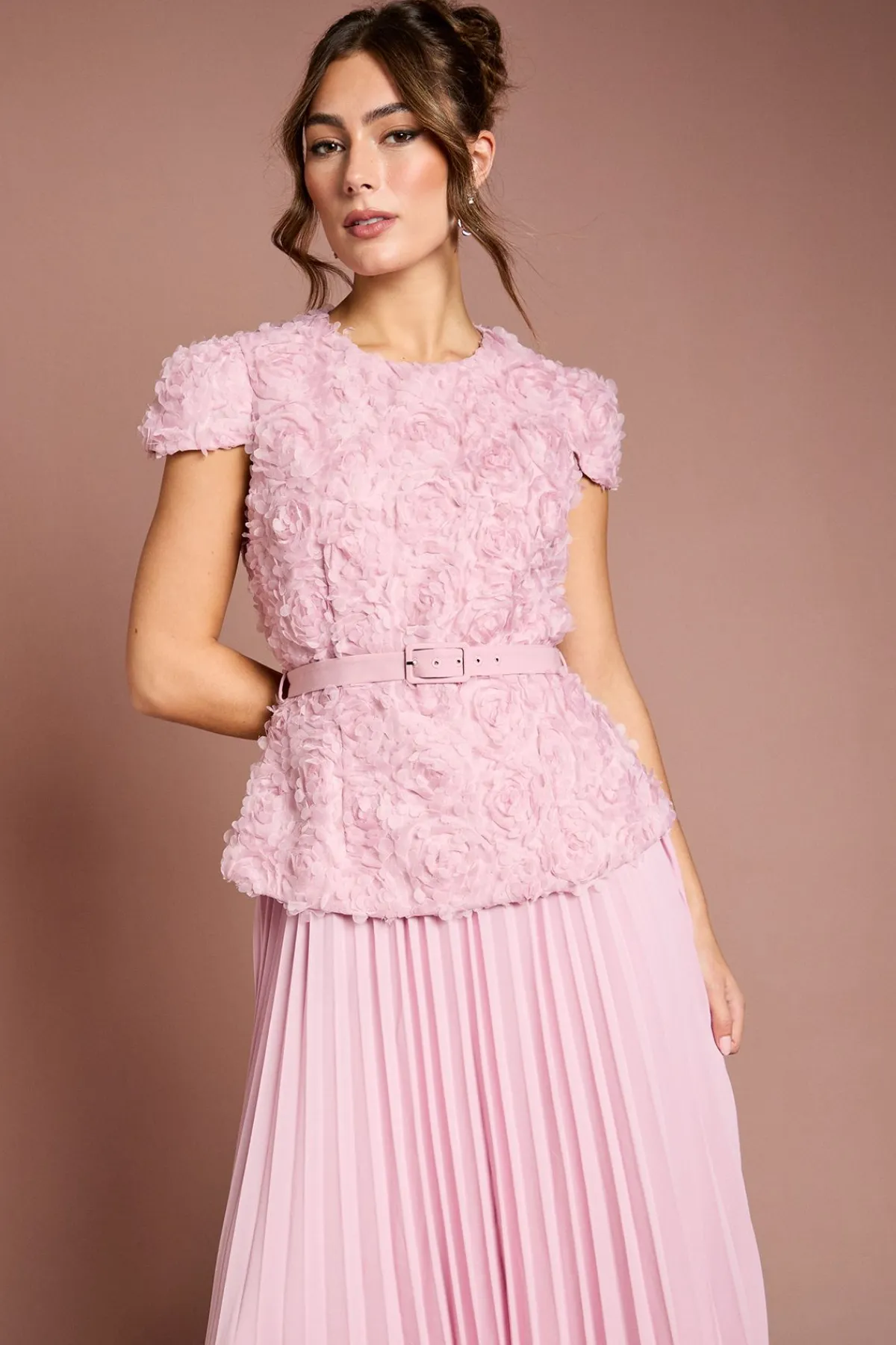 Coast Robe Midi à Manches Courtes avec Fleurs 3D et Ceinture<Femme Toutes Les Robes|Robes Mi-Longues