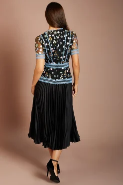 Coast Robe Midi à Manches Courtes avec Corsage Brodé et Jupe Plissée<Femme Robes Mi-Longues|Robes