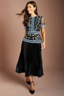 Coast Robe Midi à Manches Courtes avec Corsage Brodé et Jupe Plissée<Femme Robes Mi-Longues|Robes
