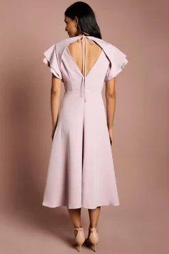Robe Midi à Manches Courtes Col V et Devant Croisé