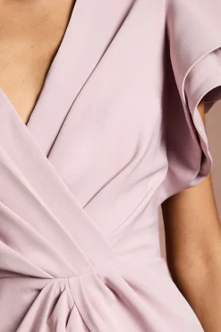 Robe Midi à Manches Courtes Col V et Devant Croisé