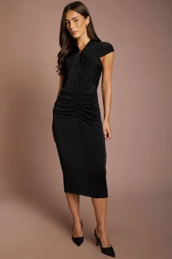 Robe Midi À Manches Courtes Drapées