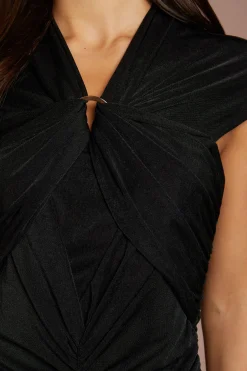 Robe Midi À Manches Courtes Drapées