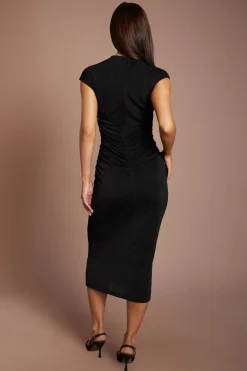 Robe Midi À Manches Courtes Drapées