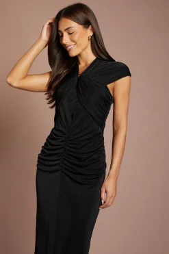 Robe Midi À Manches Courtes Drapées