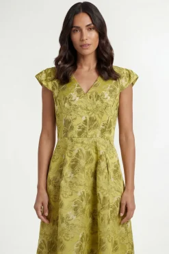 Robe Midi À Manches Courtes En Jacquard Fleuri