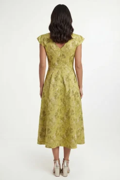 Robe Midi À Manches Courtes En Jacquard Fleuri